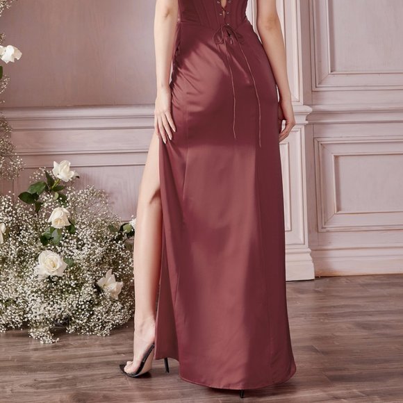 SOFT NAVY COLOR PROM PARTY EVENING OFF SHOULDER CORSET SOFT SATIN DRESS CD 7484 - Picture 7 of 8